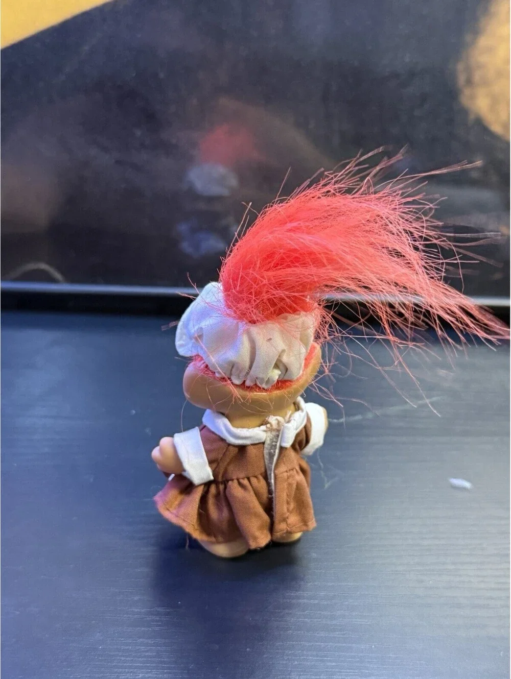 Vintage 1980s DAM Norfin Tiny Ones Troll Doll Style 502 Black Hair Red Outfit
